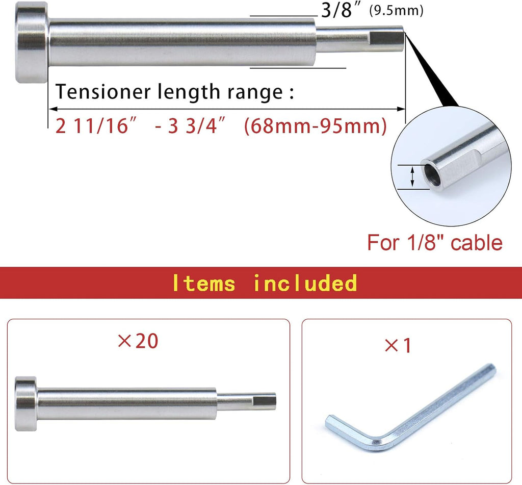 20Pack Invisible Cable Railing Kit 1/8 Swage Tensioner Hardware T316 Stainless Steel J239401