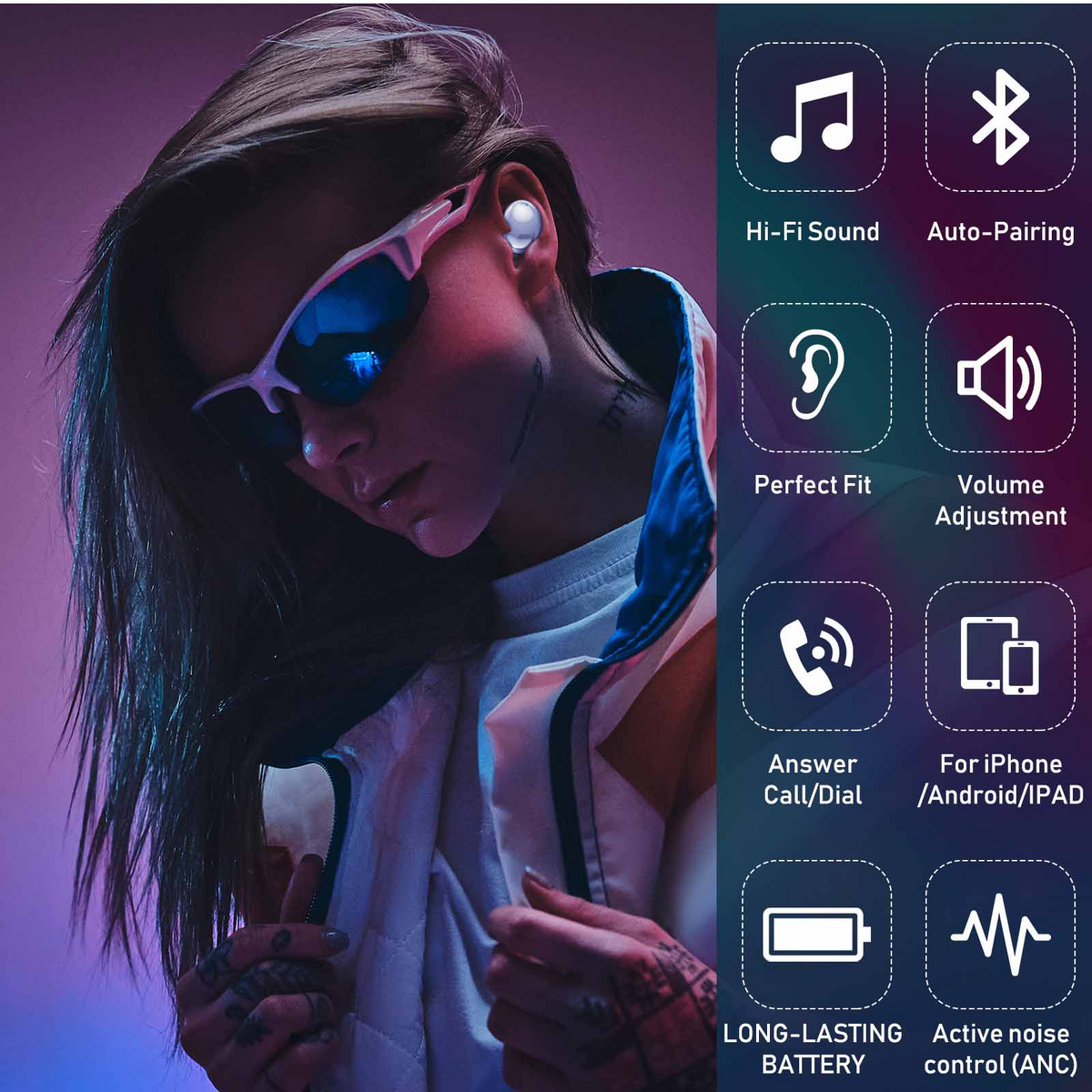 Purple True Wireless Earbuds with Active Noise Cancelling R78121