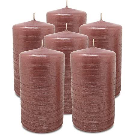 Rose Pink 6 Pack Brushed Metallic Pillar Candles T977420