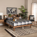 Walnut Brown Finished Wood Full Size Platform Bed With Charging Station L27046