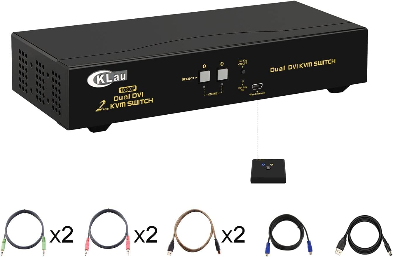 2 Port Dual Monitor Displayport KVM Switch with Audio, USB 2.0 Hub and Cables K820