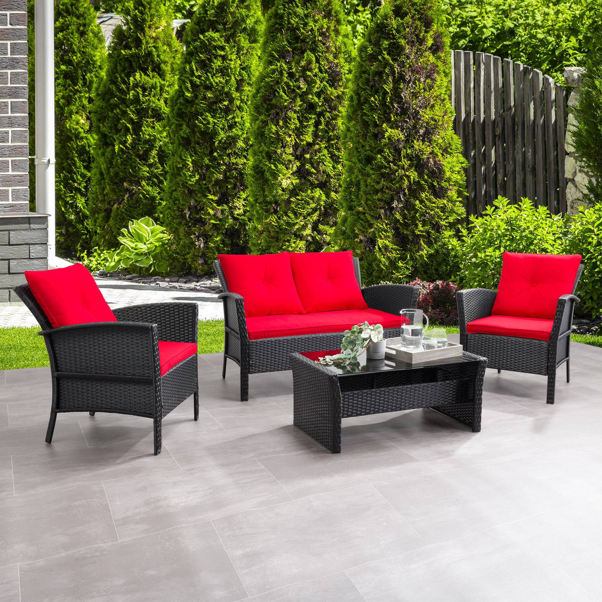 Black Rattan Wicker Patio 4pc Set W33342