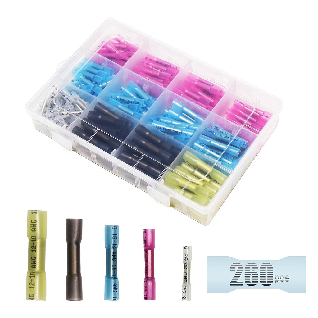 260pcs 10-26AWG Heat Shrink Butt Connectors Kit Y85229