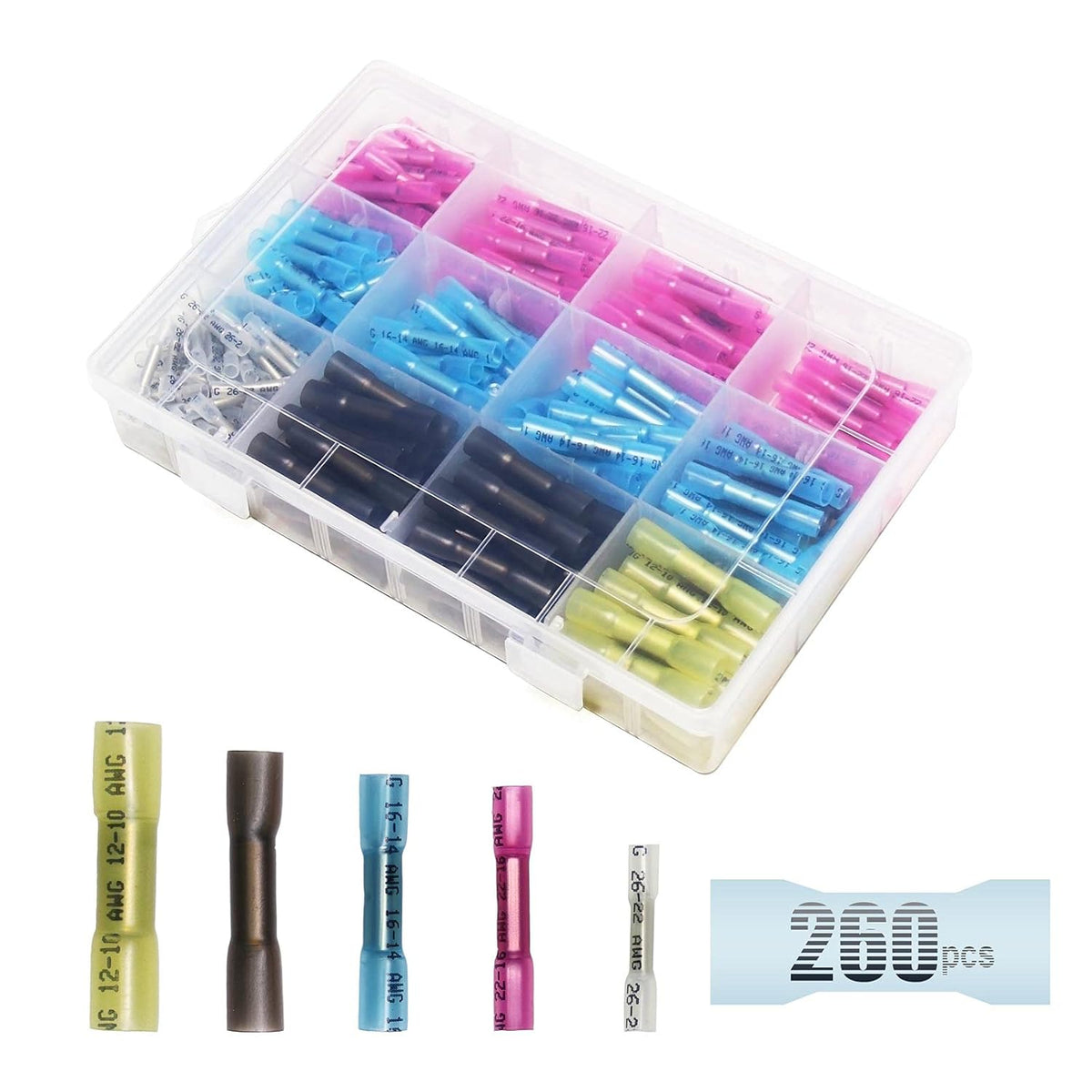 260pcs 10-26AWG Heat Shrink Butt Connectors Kit Y85229