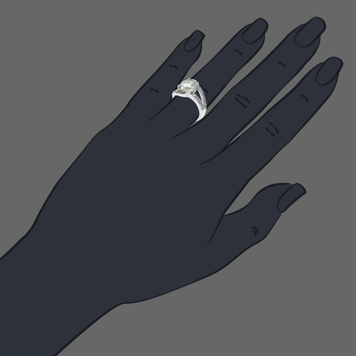 Green Amethyst Oval 10x8 MM Prasiolite Ring in Sterling Silver U17907