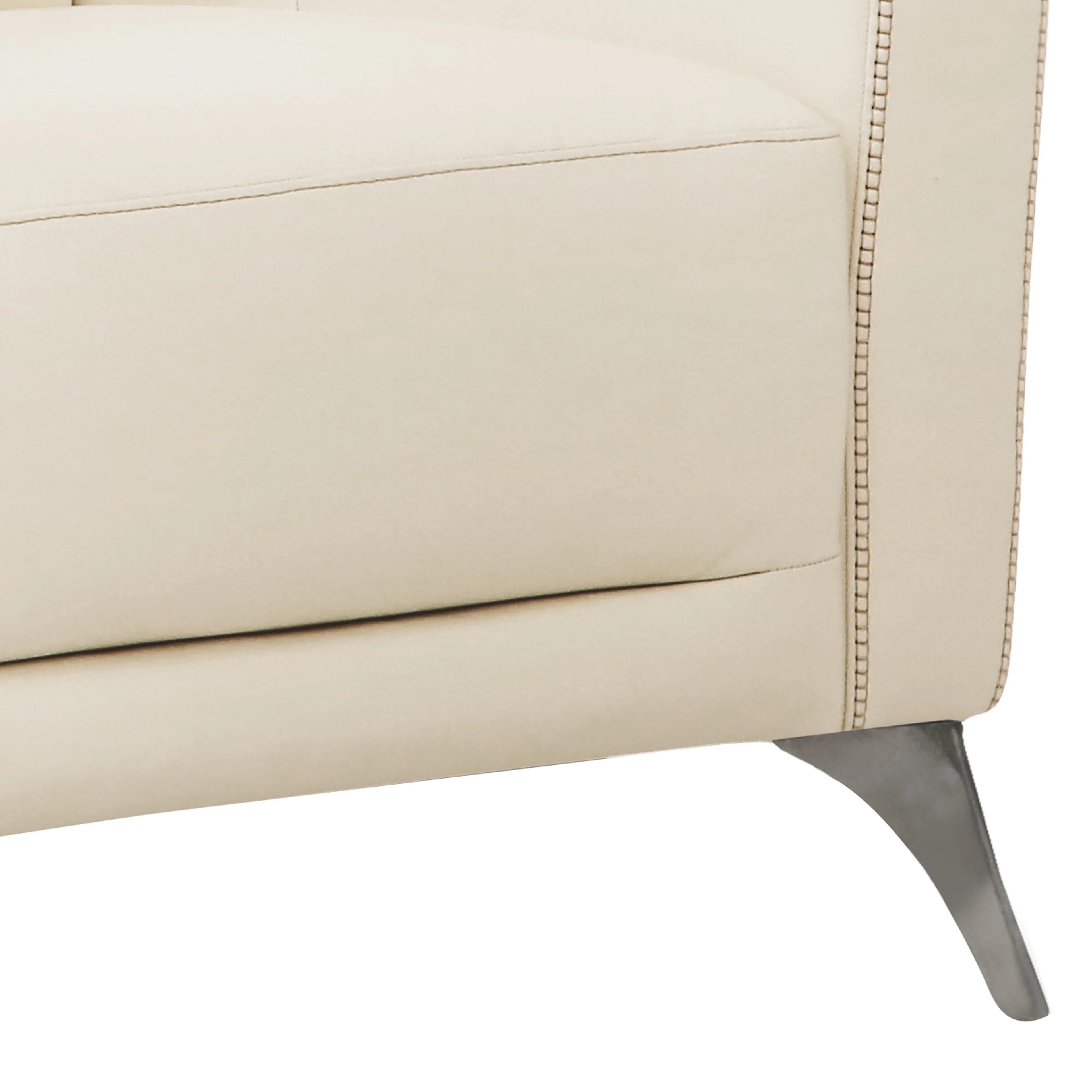 Offwhite Leatherette Chair with Track Armrests and Angled Metal Legs R7002
