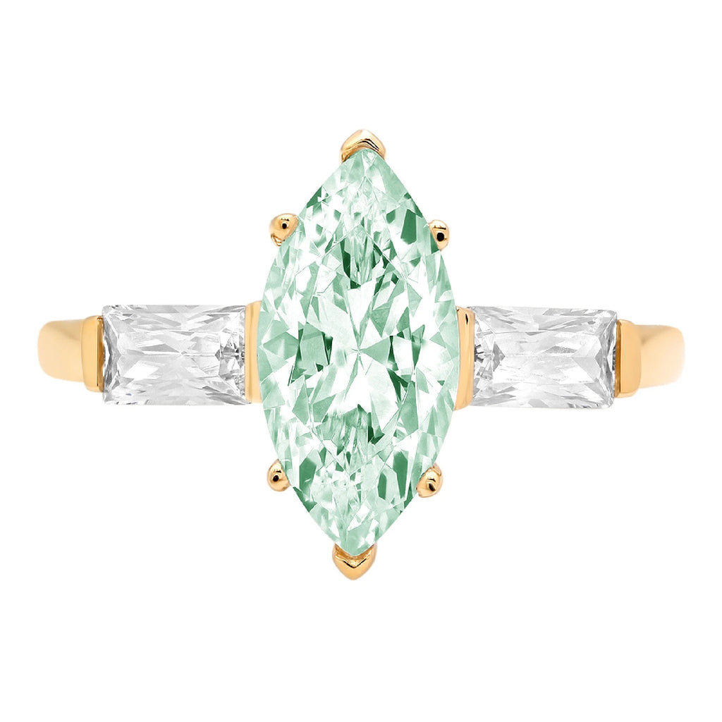 Marquise Cut Blue Moissanite 18k Yellow Gold 3 Stone Ring Size 3.75 Y644