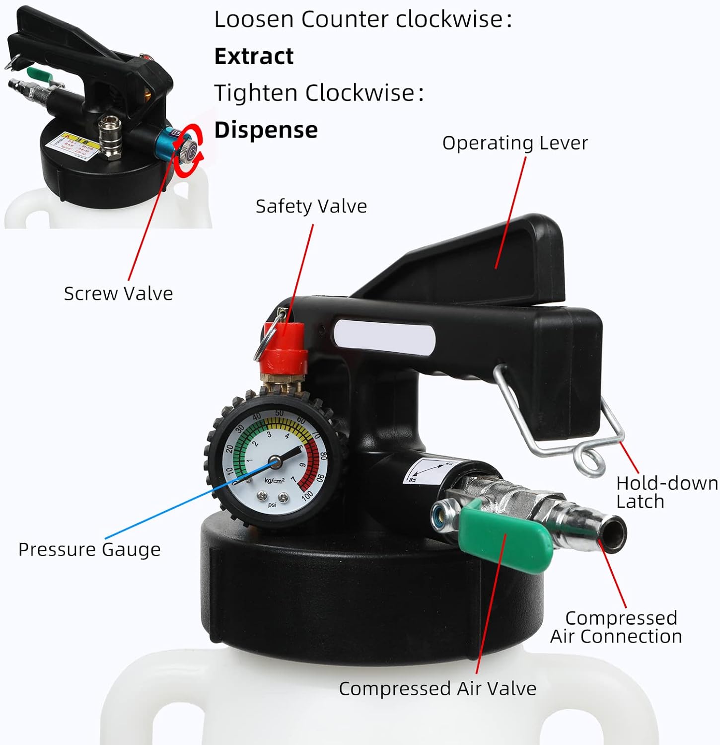 8L Pneumatic Transmission Fluid Pump with 20 PCS Filling Adapters P502