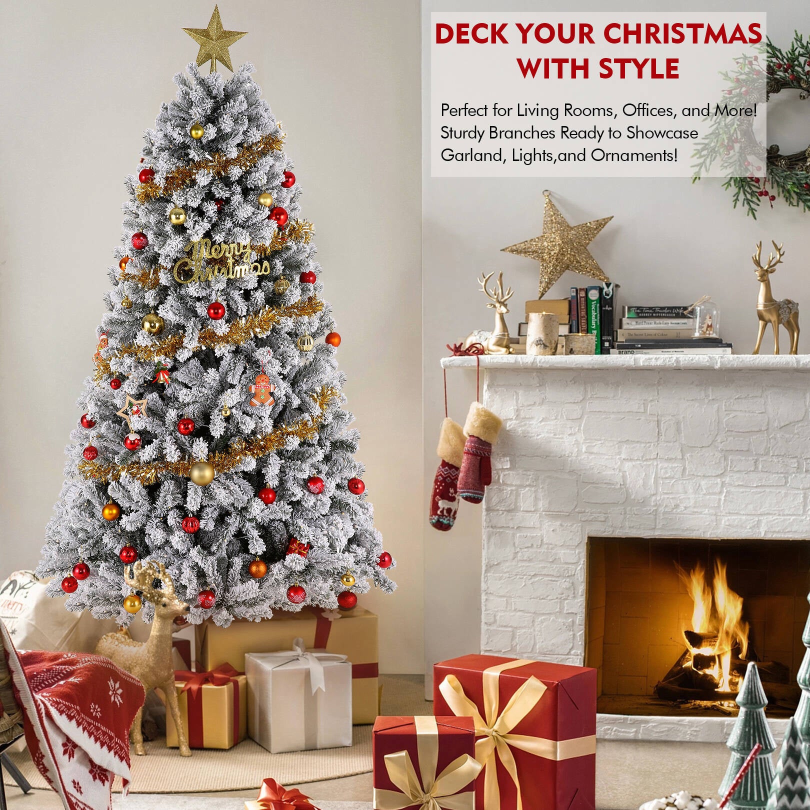 Flocked Artificial Christmas Tree 6 ft with 733 Branches Metal Base P6567