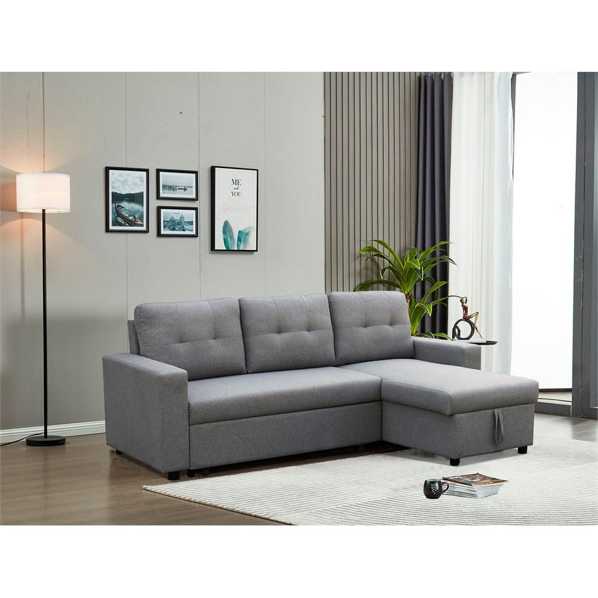 Gray Fabric Reversible Sleeper Sectional I592001