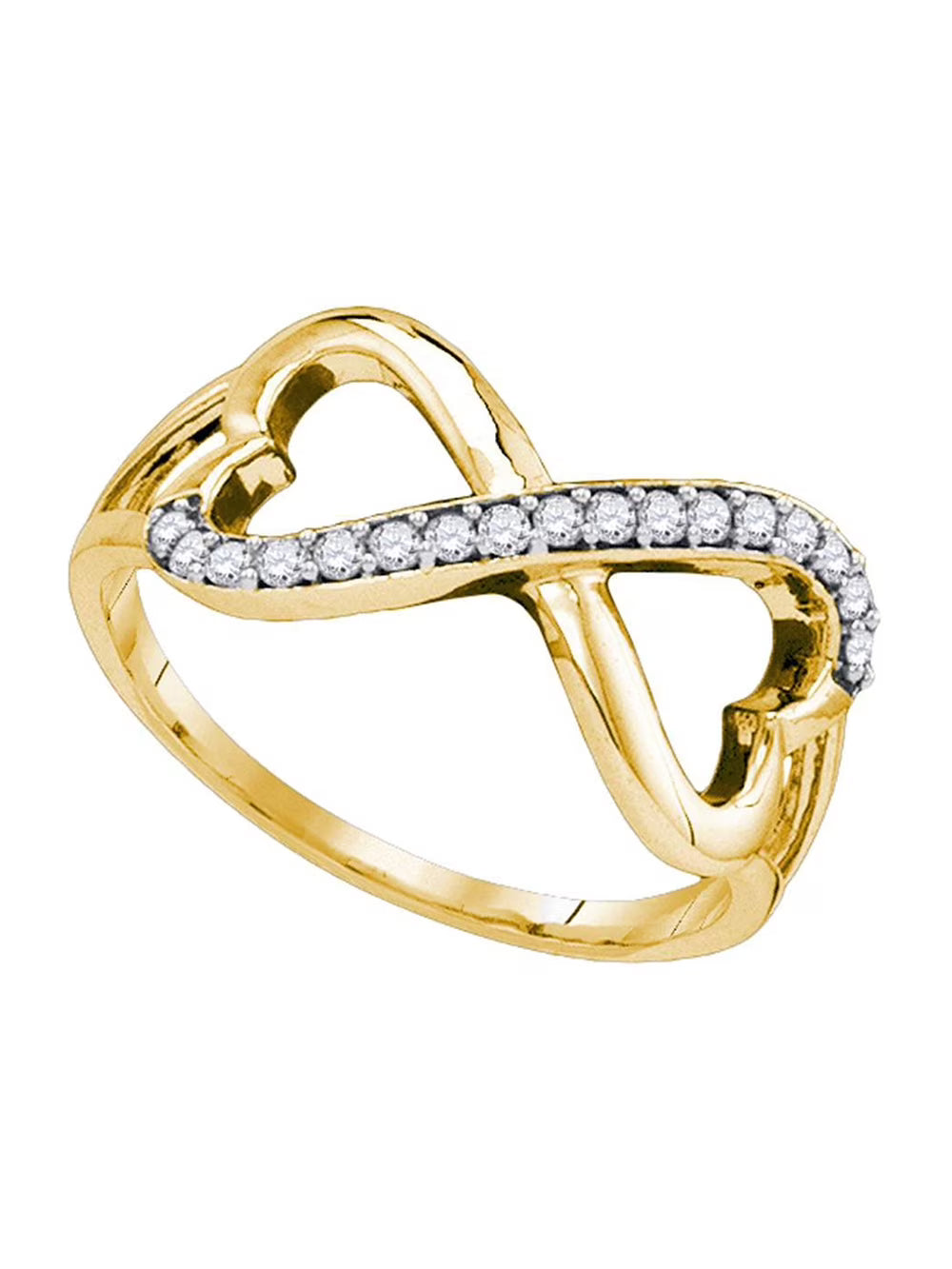 10kt Yellow Gold Diamond Infinity Double Heart Ring 1/6 Cttw D6322