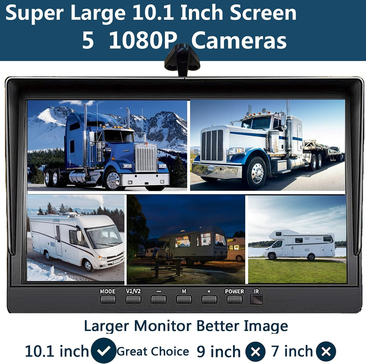 10.1 inch 1080P Backup Camera Monitor with 128GB DVR Waterproof Large Screen G607