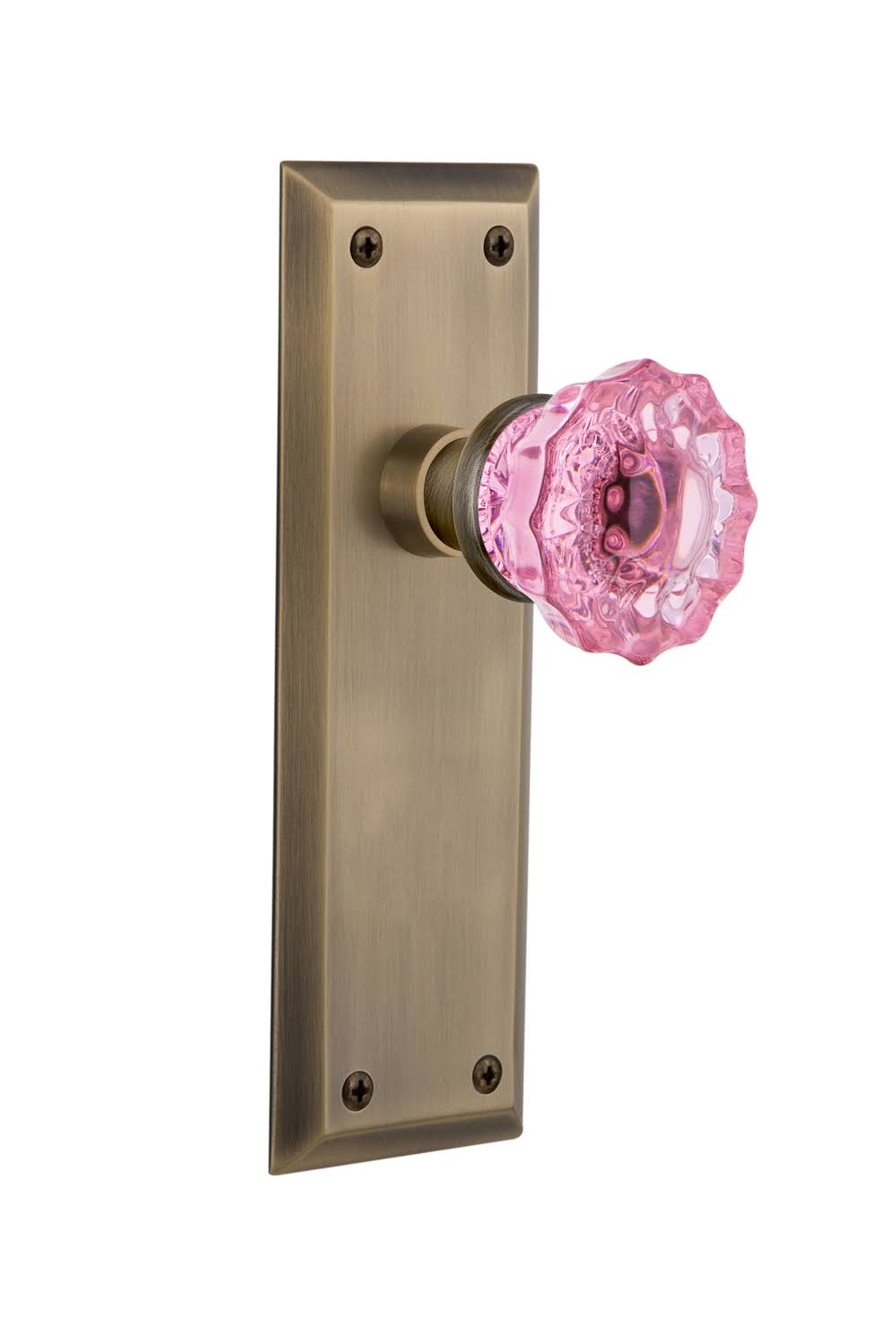 Crystal Pink Glass Door Knob in Antique Brass N763