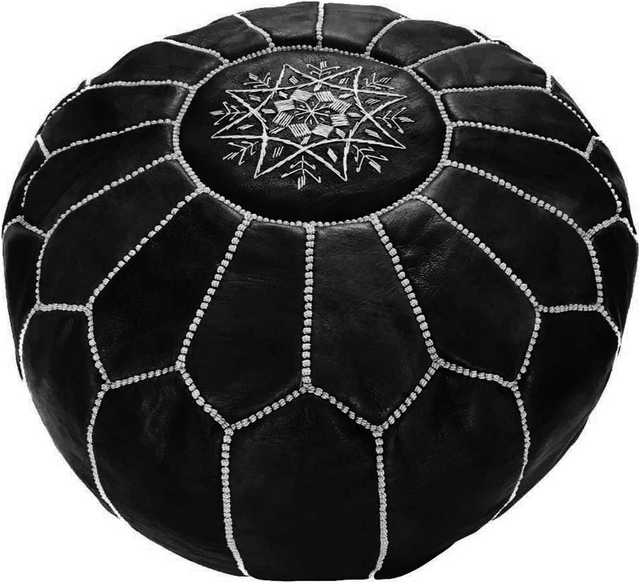 Leather Ottoman Pouf Cover, Hand Stitched, Unstuffed D511093