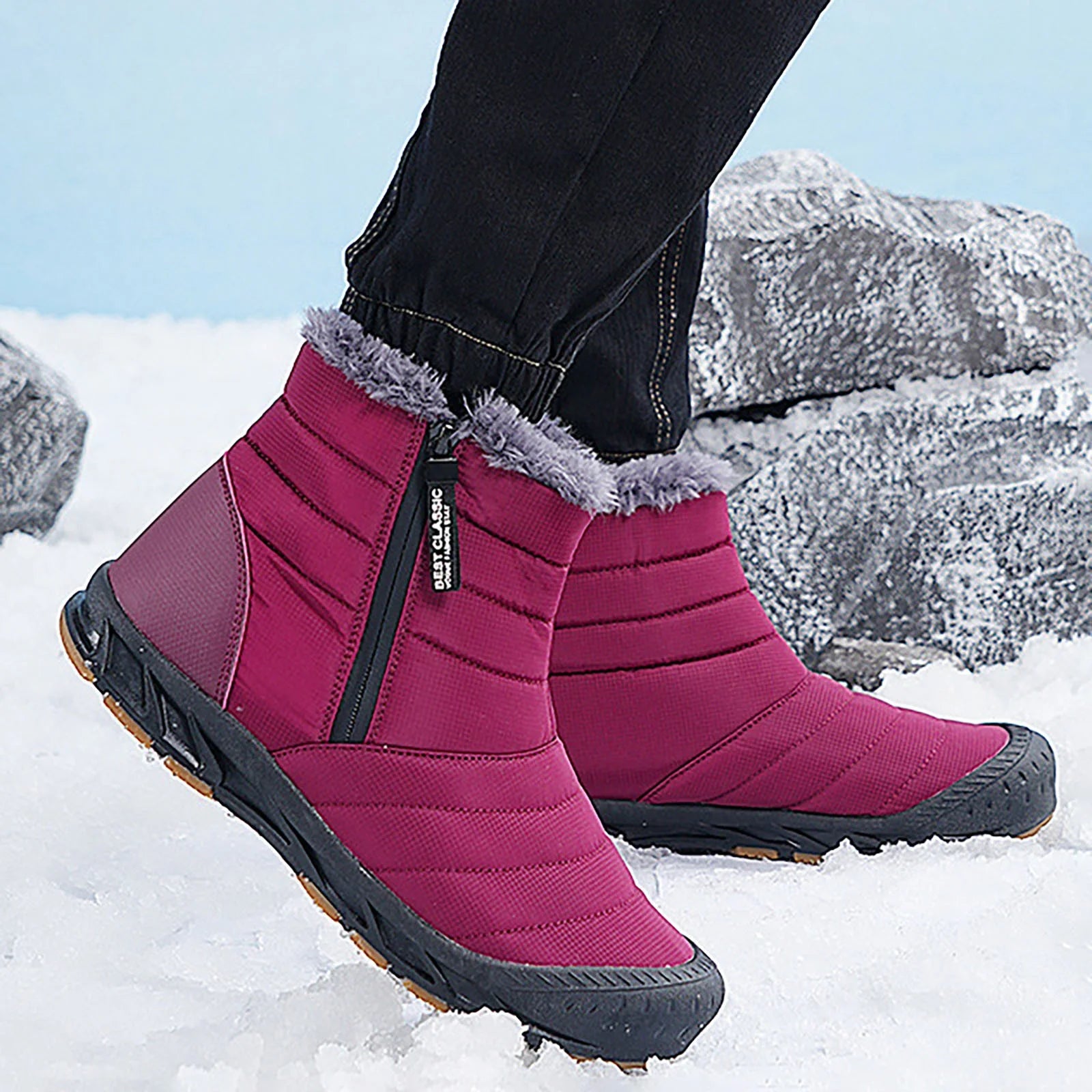Large Size Couple Outdoor Solid High Top Snow Boots Non Slip Water Proof Warm Cotton Boots F518923
