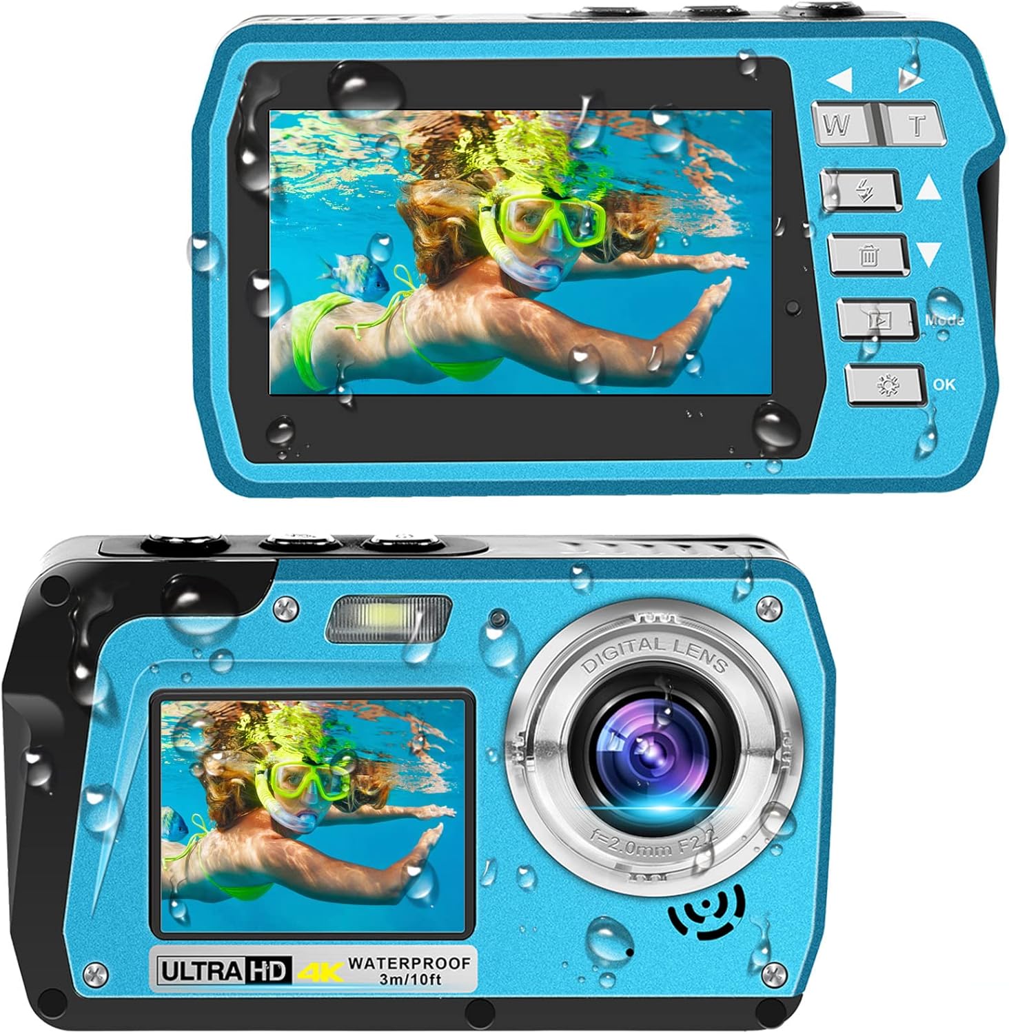 4K30FPS 56MP Dual Screens Waterproof Digital Camera, Pack of 2 O492255
