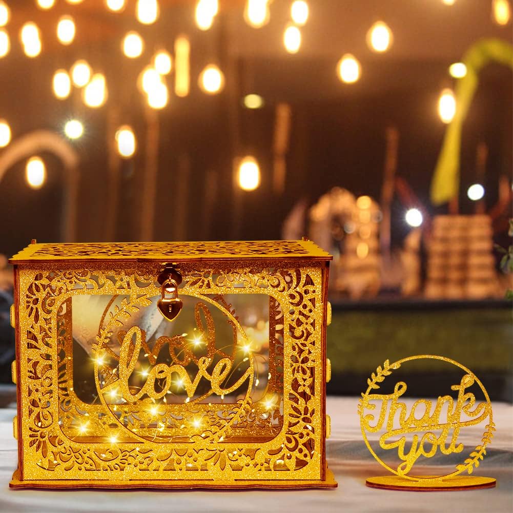 Gold Wedding Card Box with Lock U25430