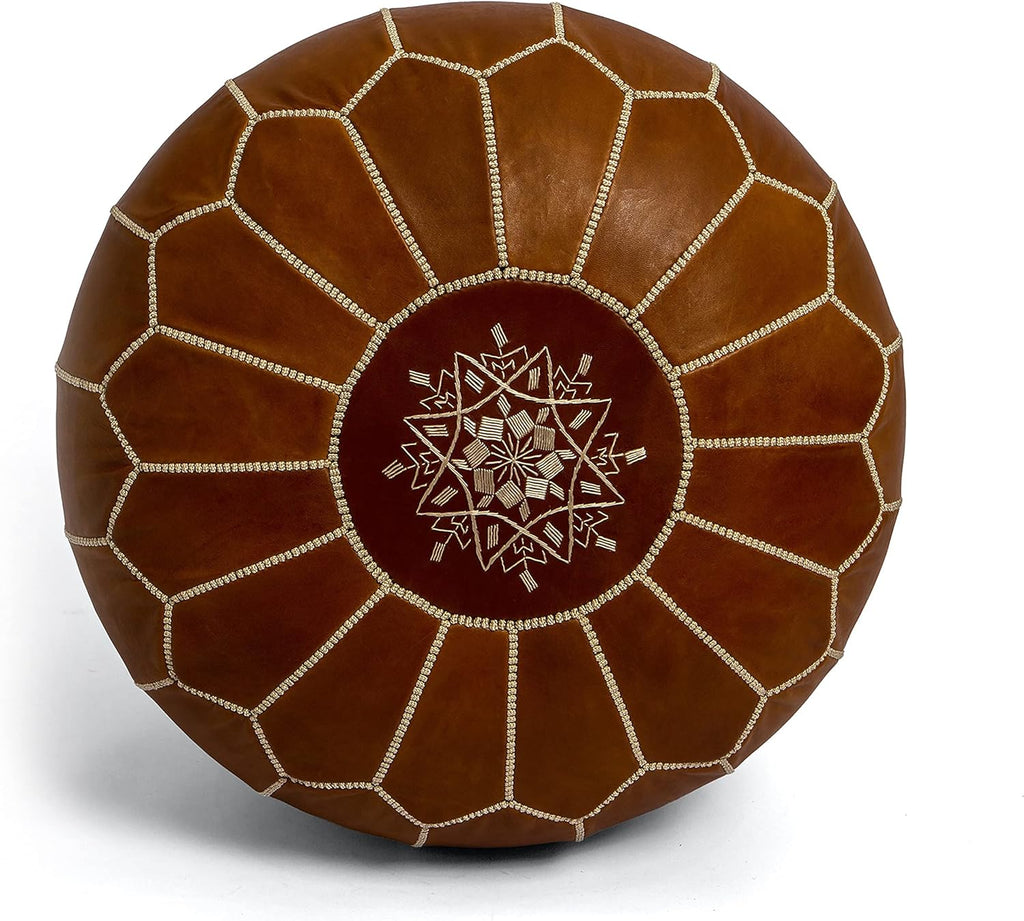 Leather Ottoman Pouf Cover, Hand Stitched, Unstuffed D511093
