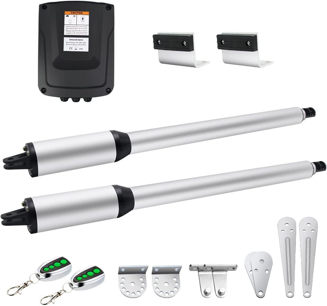 Dual Swing Gate Opener Automatic Gate Motor for Double Swing Gate Up to 12ft per Arm, Electric Driveway Gate Operator AC Powered with Remote Control Kit Solar Compatible W504