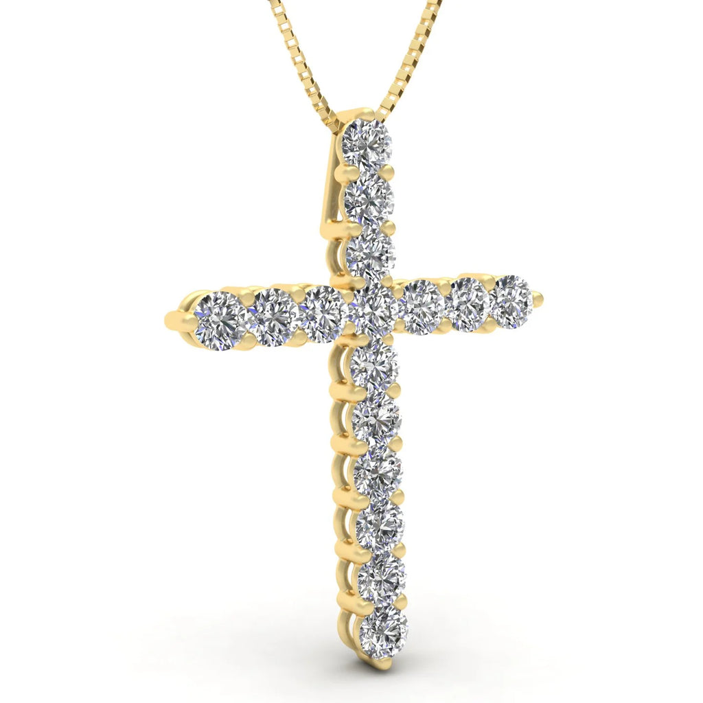 14k Yellow Gold Diamond Cross Pendant Necklace Q260