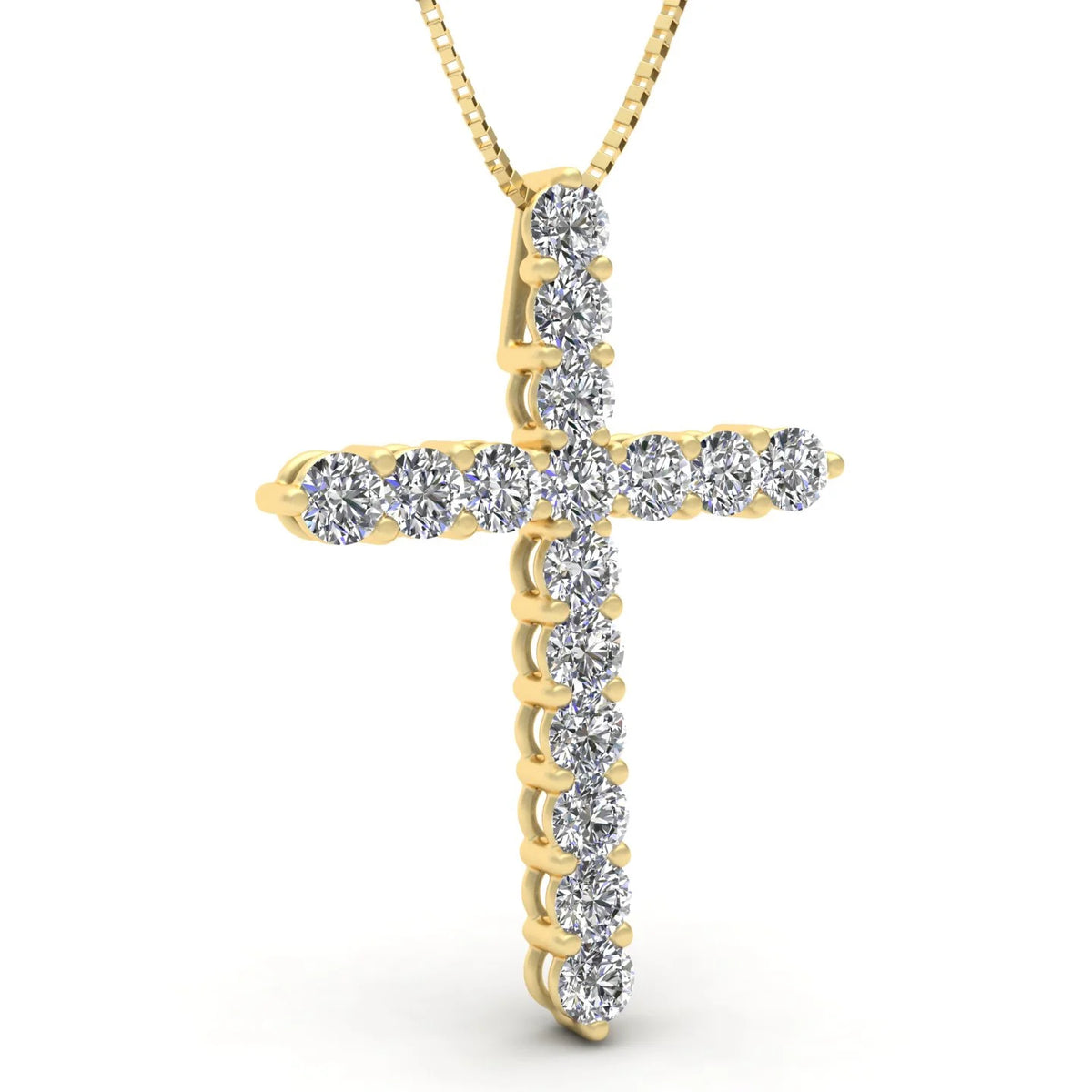 14k Yellow Gold Diamond Cross Pendant Necklace Q260