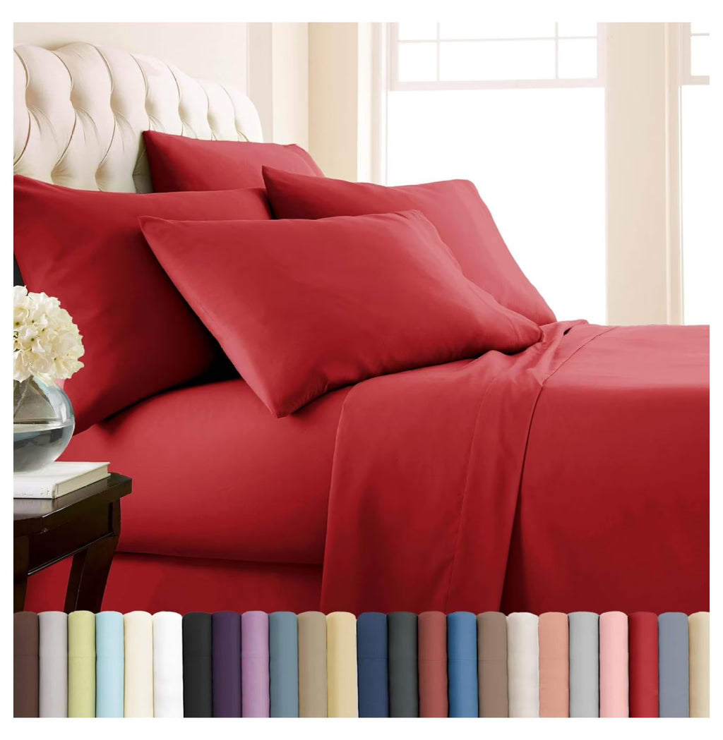 Twin XL 4-Piece Red Bed Sheets with 21" Deep Fitted Sheet C91082
