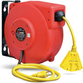 Retractable Extension Cord Reel Polypropylene 12AWG x 40' 3C SJT Cable Triple Tap Connector 15A 125VAC 1875W 60Hz D394