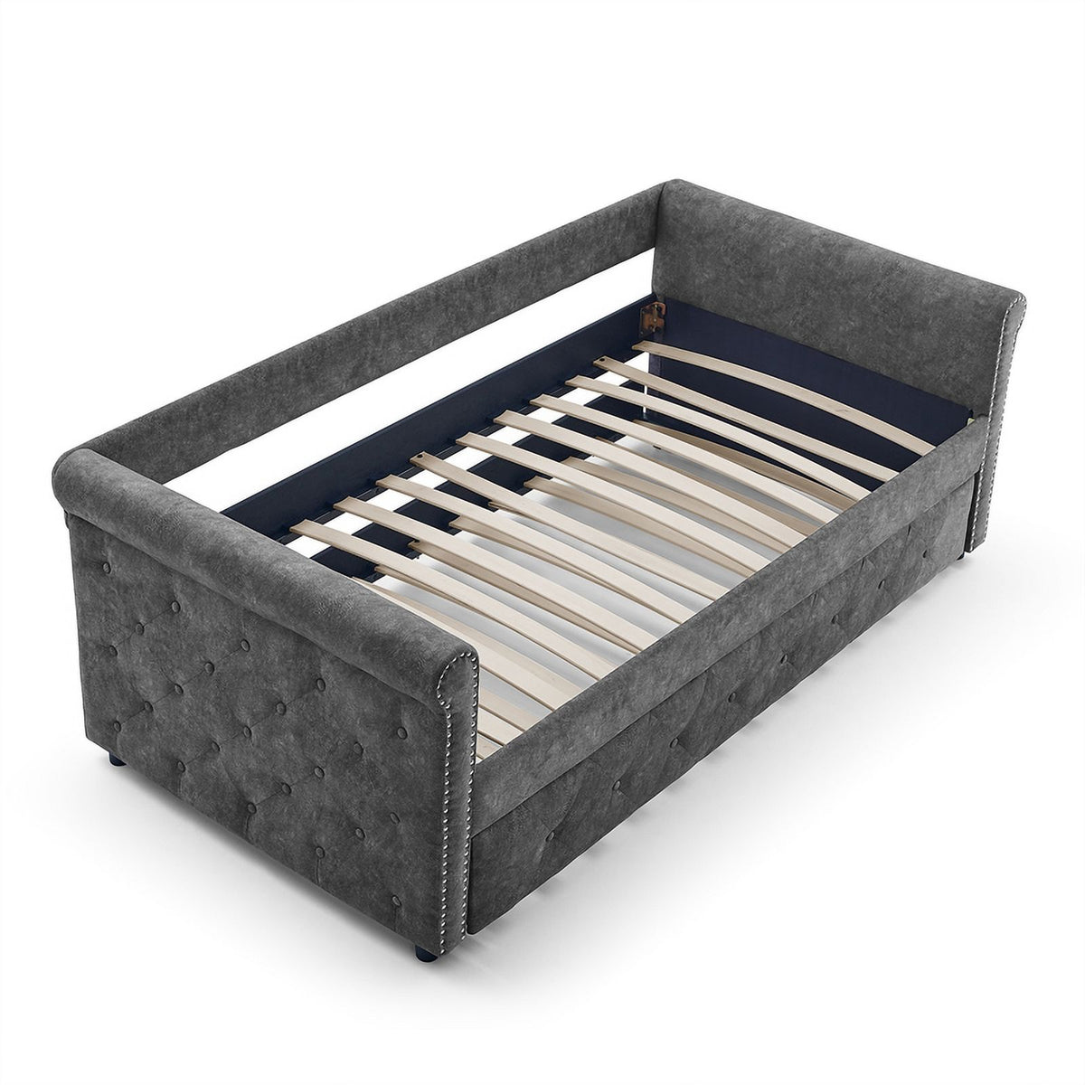 Gray Upholstered Tufted Sofa Bed With Rollers N64947