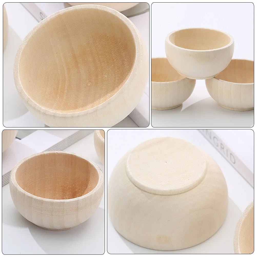 4 Pcs Small Wooden Bowl Dollhouse Unpainted Mini Cutlery Toys J785