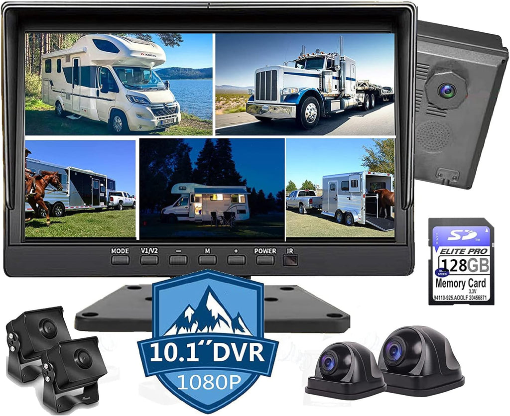 10.1 inch 1080P Backup Camera Monitor with 128GB DVR Waterproof Large Screen G607