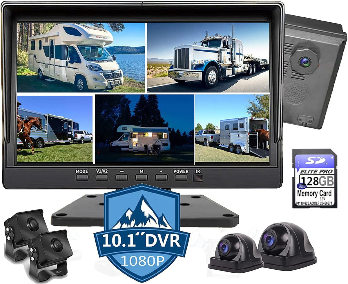 10.1 inch 1080P Backup Camera Monitor with 128GB DVR Waterproof Large Screen G607