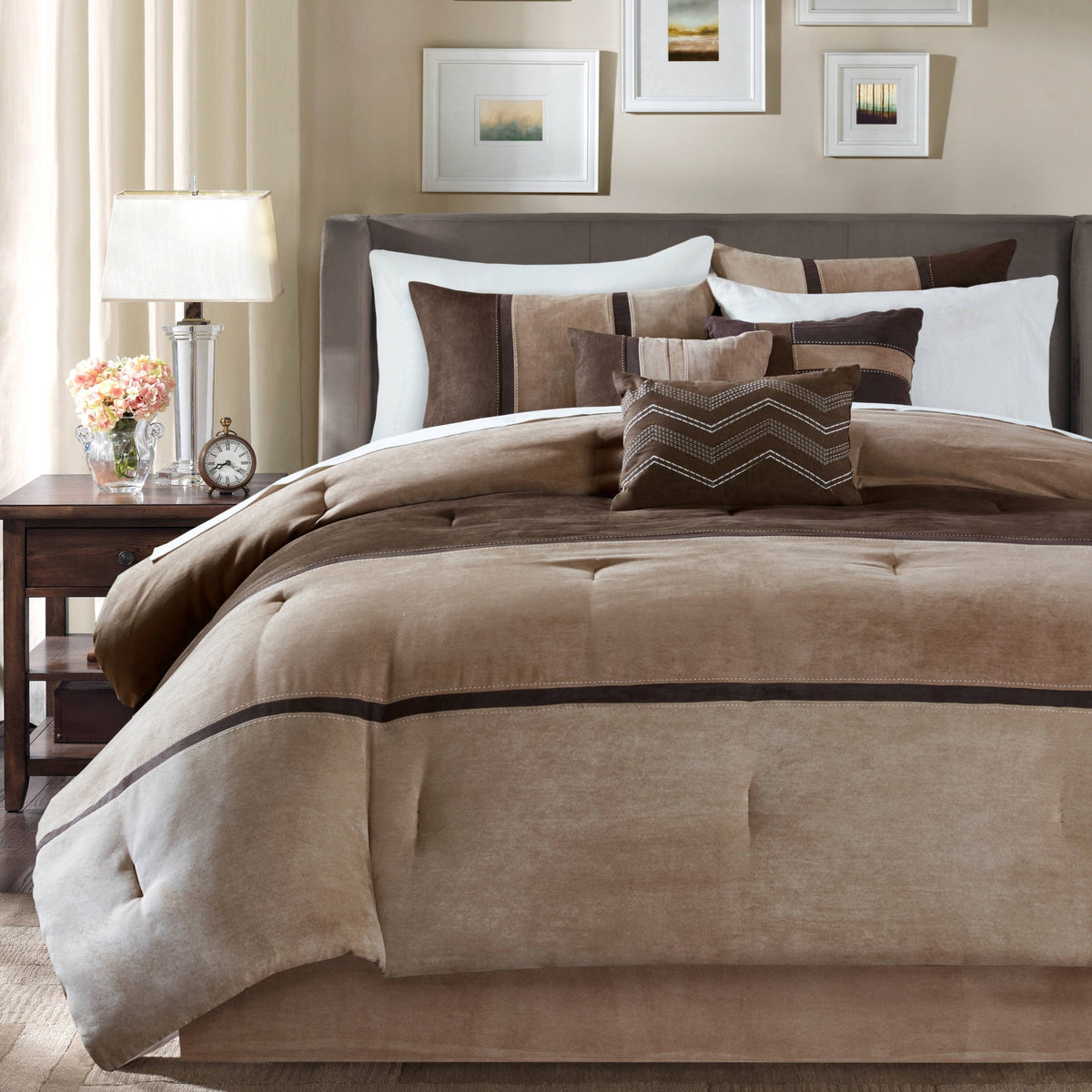7 Piece Comforter Set Brown Cal King G460493