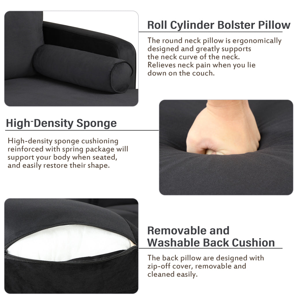 Black Velvet U-Shape Sectional Sofa with Ottoman P41436