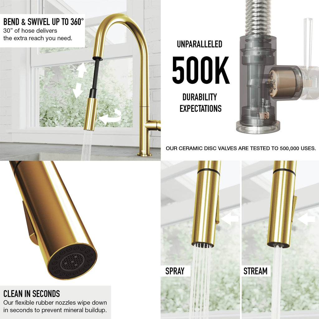 Matte Gold Pull-Down Kitchen Faucet with Soap Dispenser D713967