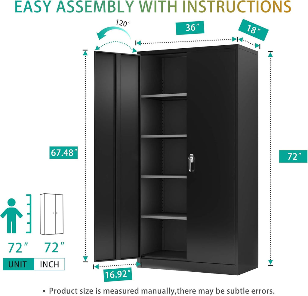 Black Steel Storage Cabinet with 2 Doors and 4 Adjustable Shelves M2173