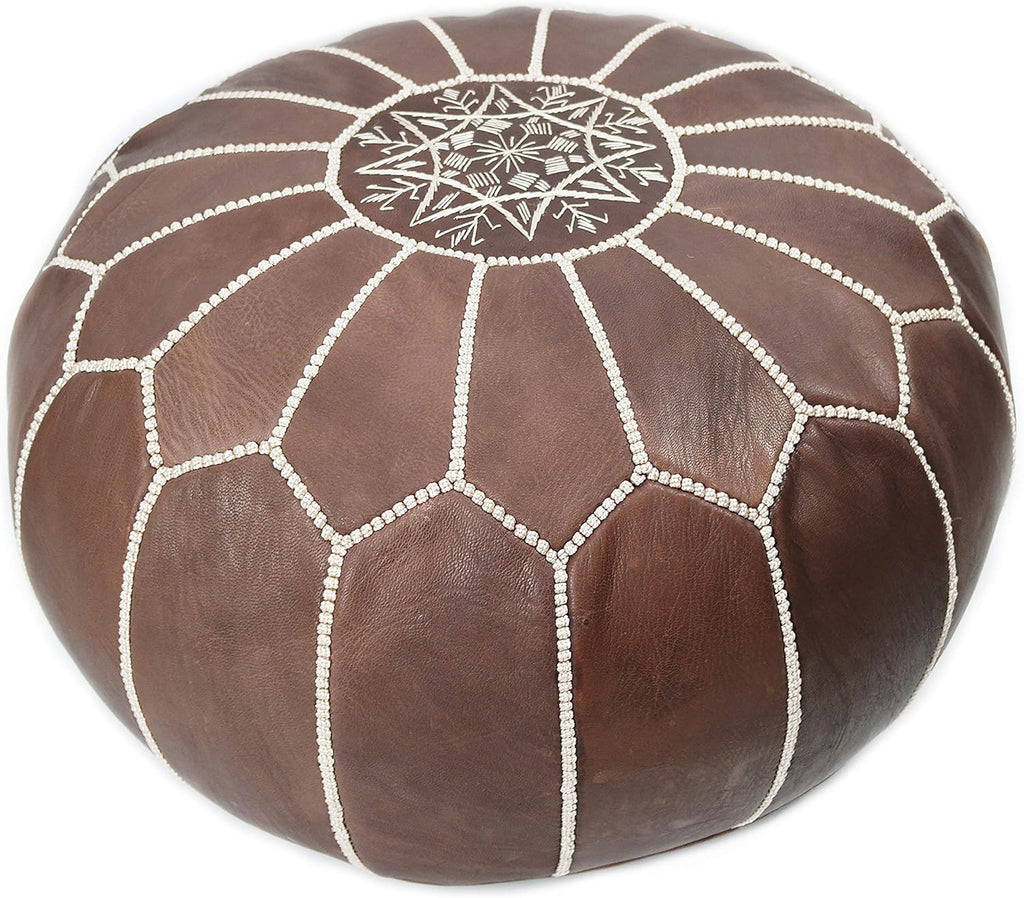 Leather Ottoman Pouf Cover, Hand Stitched, Unstuffed D511093