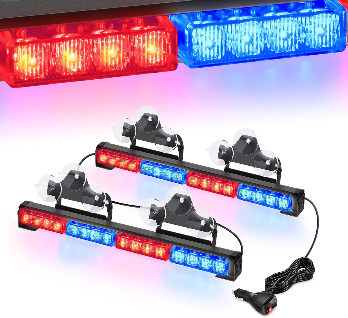 2 In 1 17Inch 32LED Emergency Strobe Light Bar with Cigar Lighter, Pack of 2 C525