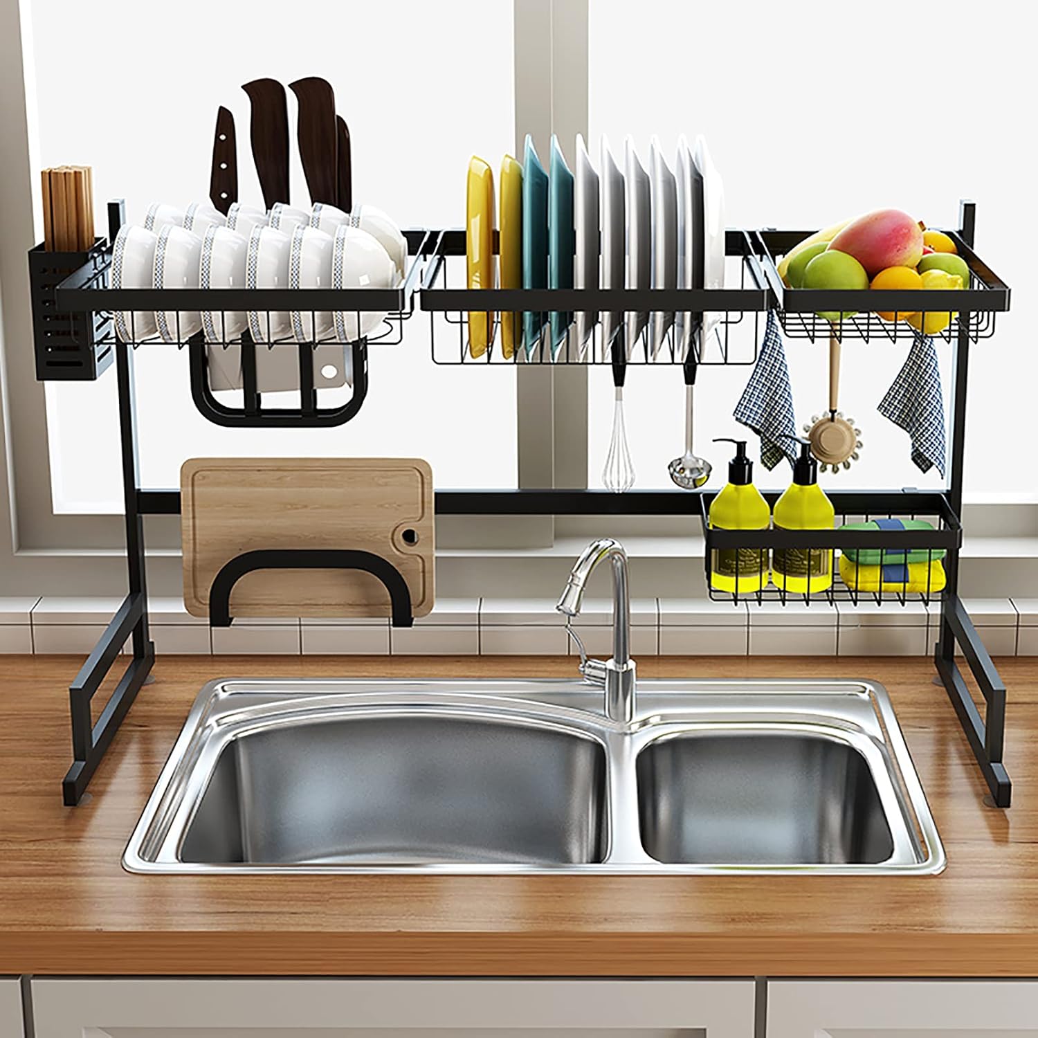 Black 2-Tier Under Sink Organizer with Sliding Drawer M61626