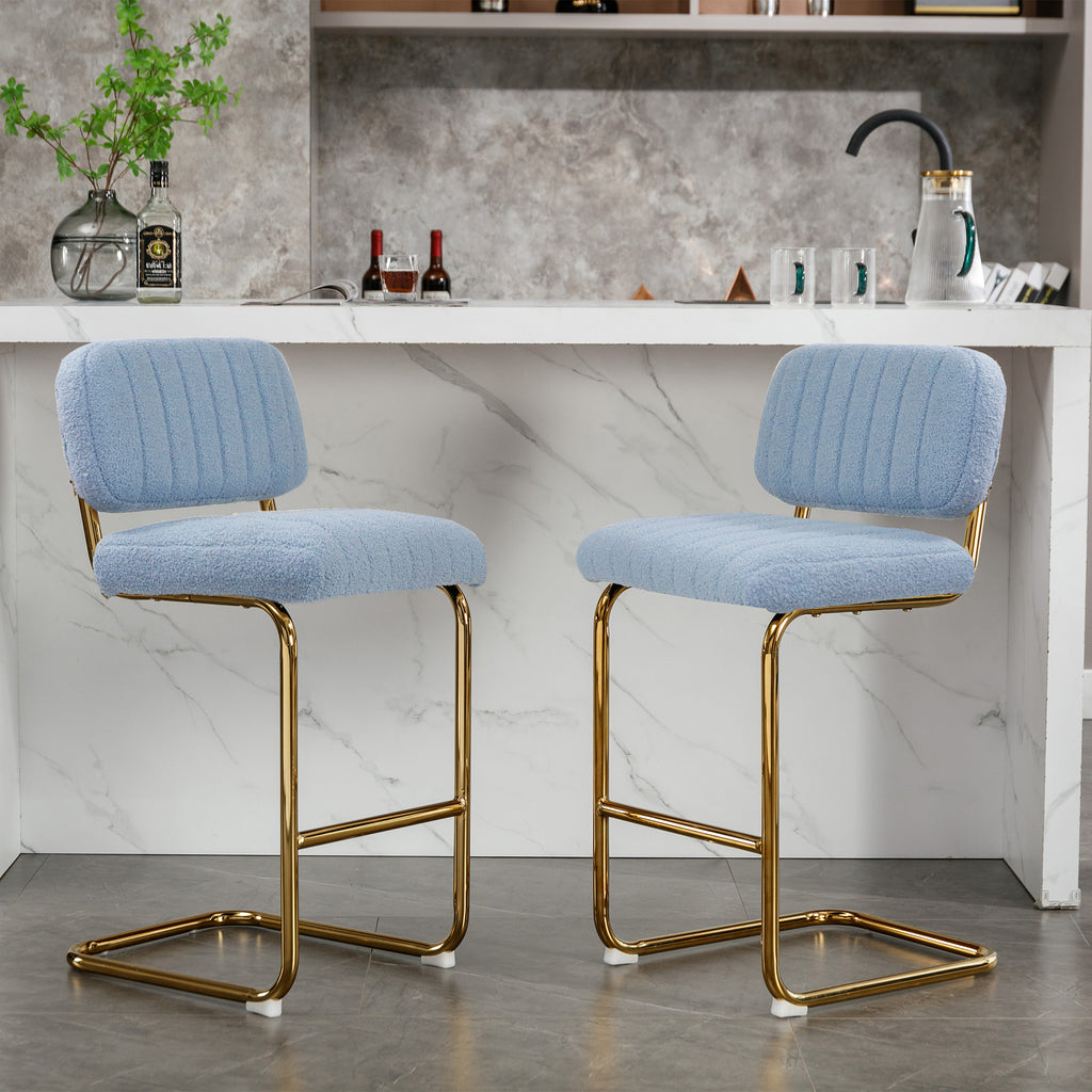 Blue Boucle Upholstered Bar Stools Set of 2 M433