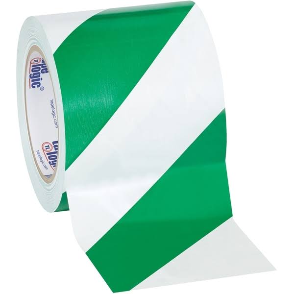 Green/White Striped Vinyl Safety Tape 4x22 x 36 Yard Roll A347792
