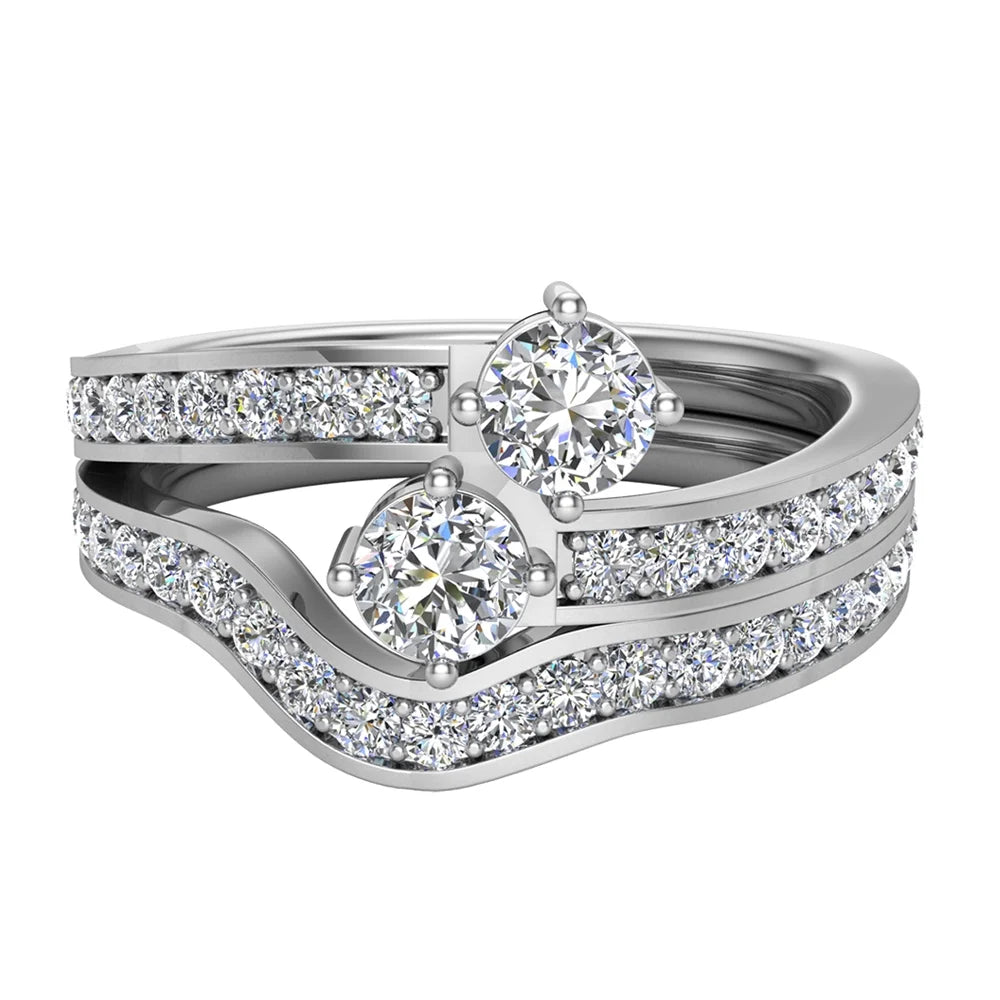 Two-Stone Diamond Wedding Ring 14K White Gold D9745