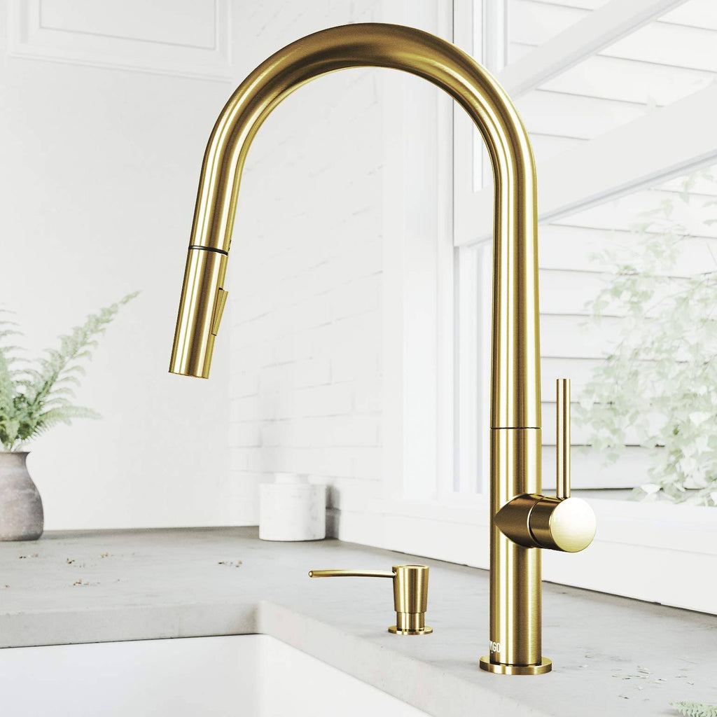 Matte Gold Pull-Down Kitchen Faucet with Soap Dispenser D713967