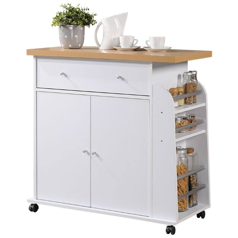White Kitchen Cart with Spice Rack O659
