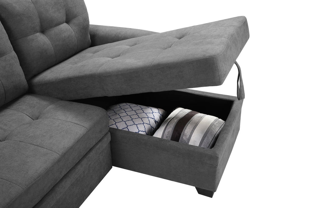 Gray Fabric Reversible Sectional Sleeper Sofa Chaise with Storage P8649