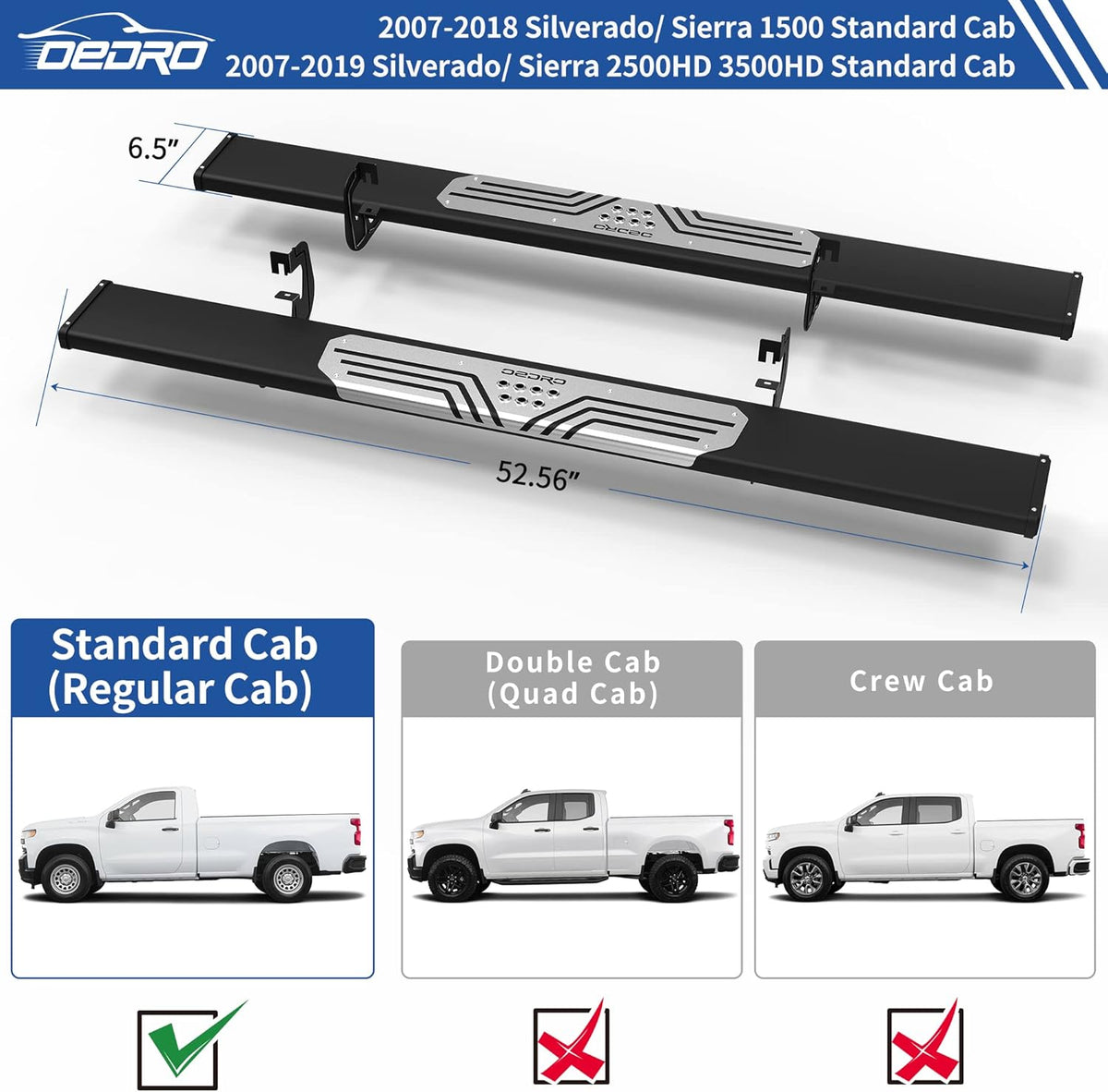 Chrome Textured Aluminum Alloy Side Steps Nerf Bars I314