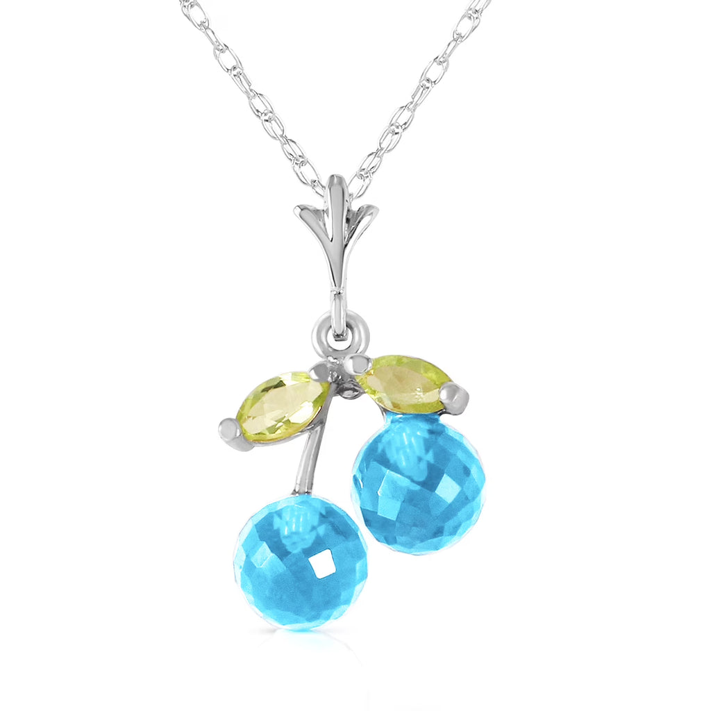 1.45 Carat 14k 20" Solid White Gold Blue Topaz Peridot Pendant Necklace D699