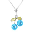 1.45 Carat 14k 20" Solid White Gold Blue Topaz Peridot Pendant Necklace D699