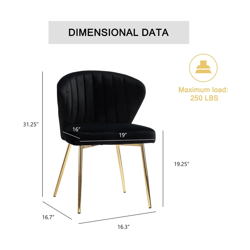 Black Velvet Upholstered Wingback Dining Chairs Set of 4 with Metal Legs V8939