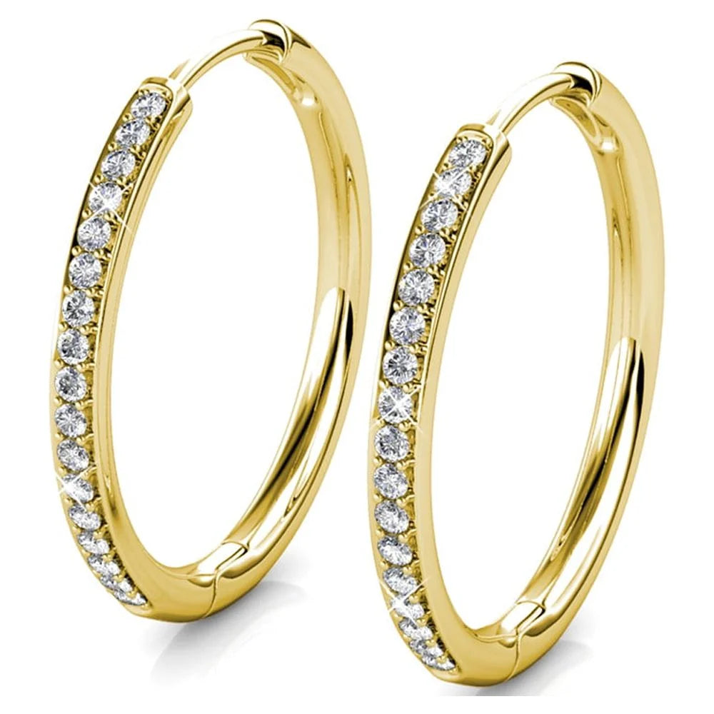18k Yellow Gold Plated Crystal Hoop Earrings E44874