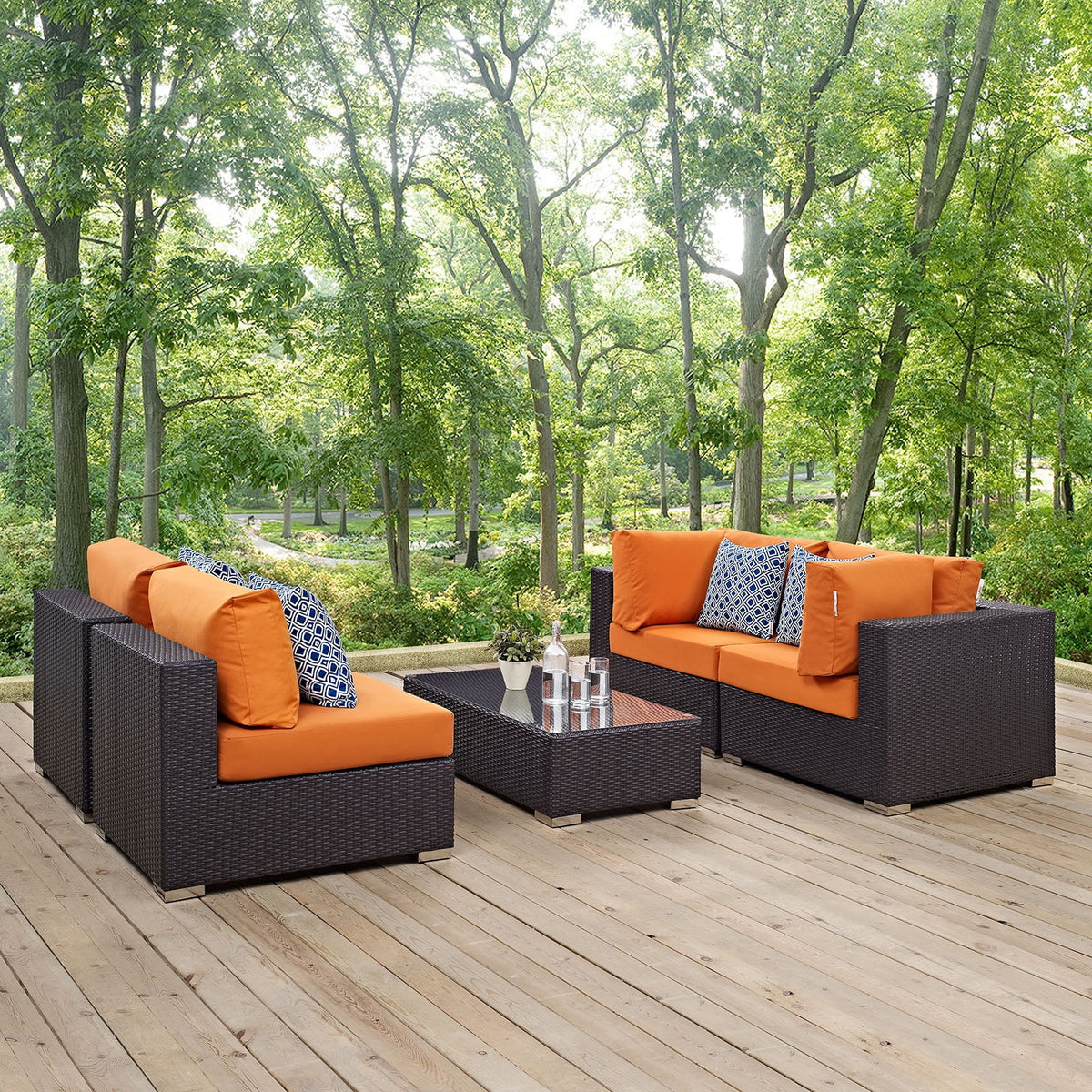 5 Piece Outdoor Patio Sectional Set in Espresso Orange Y8390